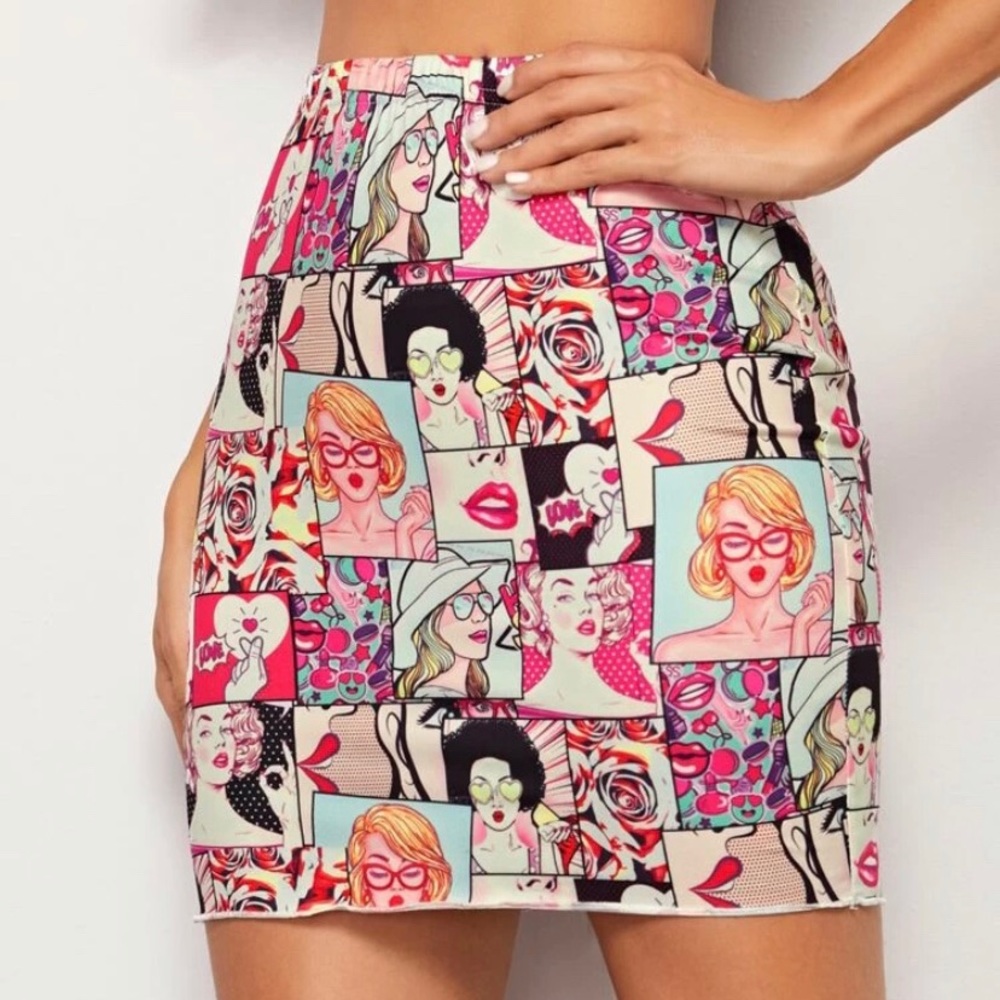 💖NEW ARRIVALS🖤 Pop Art Print Bodycon Skirt - Picture 4 of 5